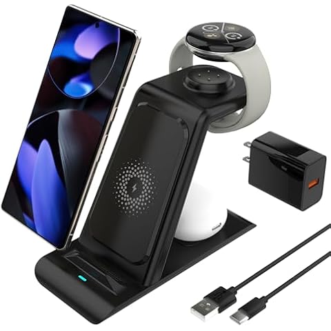 HATALKIN Upgraded Pixel Watch 3/2 Charger,3 in 1 Pixel Charging Station for Google Pixel 9/8/7/XL,Pixel Buds Pro/2,Wireless Charger Stand for Multiple Devices with Adapter(Not for Pixel Watch 1) Cover