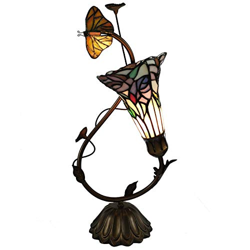 Bieye L10623 Butterfly Lily Flower Tiffany Style Stained Glass Accent