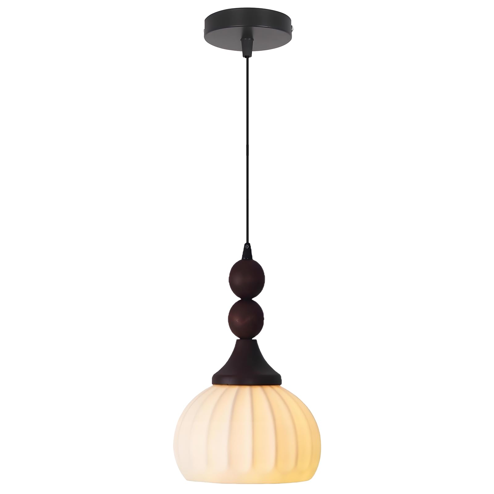 YNVIOZM White Ceramic Pendant Light Mid-Century Vintage Hanging Ceiling Lighting Fixture Retro Solid Wood Finish Adjustable Hanging Cord for Restaurant Bedside Bar Counter Cafe Bedroom Kitchen Island