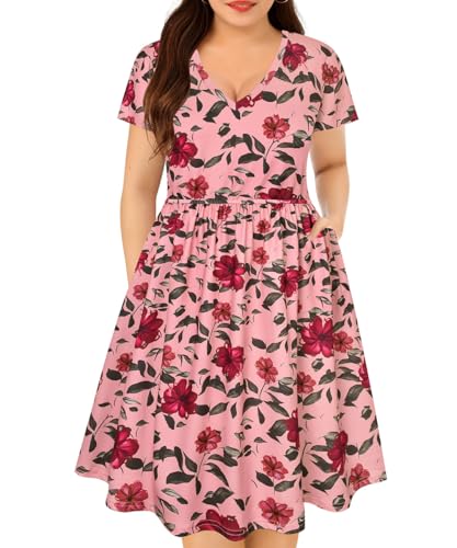 Image of RITERA Plus Size Dresses for Curvy Women Summer Spring Womens Dress V Neck Short Sleeve Casual Dress with Pockets XL-5XL