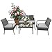 Relaxdays Gartenmöbel Set, 4-TLG. Rattan Sitzgruppe, 4 Personen, Bank, 2 Stühle & Tisch, Loungemöbel, Outdoor, grau