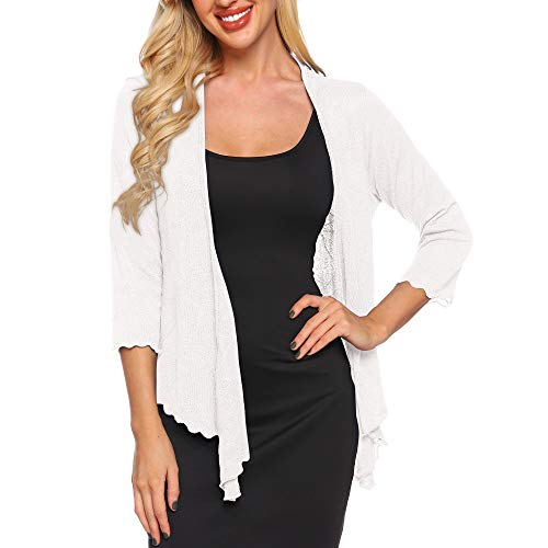 Satinior Womens Sheer Shrug Bolero Tie Knot Cardigan Lightweight With 3/4 Lace Sleeves(Creamy White, M) #TOP1