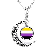 Non-Binary Pride Flag Necklace, Glass Dome Pendant, LGBT Gift, Gay Pride Cabochon Charm, Minimalist Dainty Necklace, N191