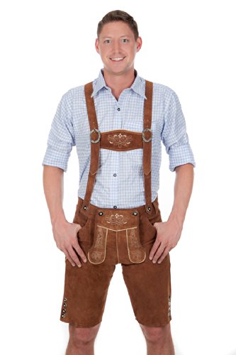 Bavarian Traditional Leather Trousers Lederhosen with Suspenders kastanienbraun 54 (38inch) Brown