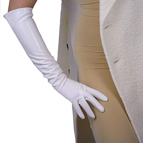 DooWay Women's White LEATHER GLOVES Elbow Long Latex Wet Look Faux Lambskin PU 19