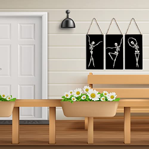 3Pcs Funny Skeleton Wood Sign Home Farmhouse Wall Hanging Decor Skeleton Halloween Decor Spooky Wooden Wall Art Décor Decorative Plaque For Adults Kids Room Bedroom Bathroom Living Room Coffee Bar #TOP4