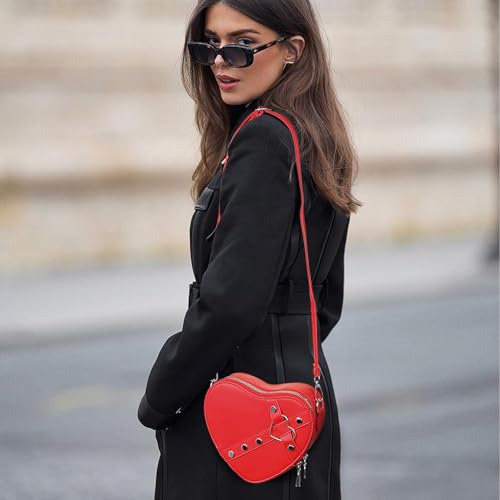 Image of Heart Shaped Bag, PU Leather Small Crossbody Bags Heart Shaped Crossbody Purse, Heart Purse Mini Crossbody Bag