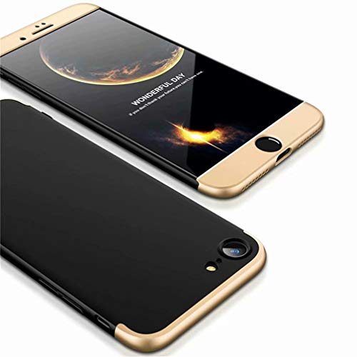 iPhone XS Max Hülle + Panzerglas, Lanpangzi iPhone XS Max (6,5 Zoll) PC Hartschale 360 Grad Full-Cover Anti-Schock HandyHülle mit Panzerglasfolie,Gold+Schwarz