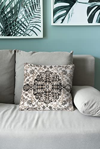 Boho Pillows Covers 18X18 Inch Set Of 2 Bohemian Vintage Carpet Pattern Throw Pillows Black Grey Ethnic Floral Medallion Decorative Linen Outdoor Cushion Cases For Home Sofa Living Room Couch Decor #TOP5
