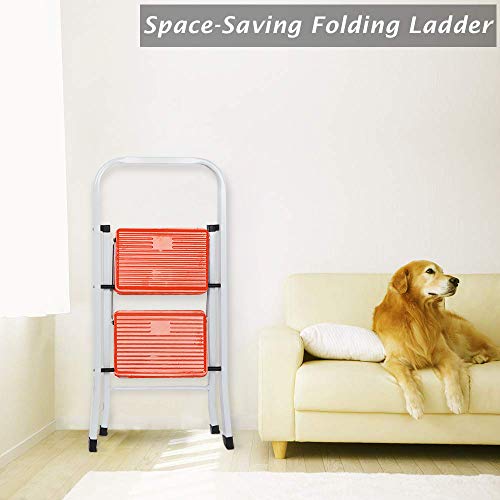 LUISLADDERS 2 Step Ladder Folding Step Stool Heavy Duty Ladders with Handgrip Anti-Slip Sturdy and Wide Pedal Multi-Use for Home and Kitchen 330lbs