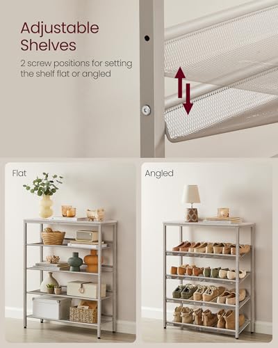 Image of VASAGLE Shoe Rack for Entryway, Freestanding, Adjustable, Industrial | 5-Tier Shoe Rack Organizer with Storage Shelves and Spacious Top, Cappuccino Beige and Oatmeal Beige ULBS038L01
