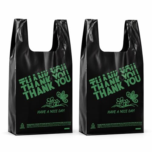 YoYoRain 500 Count Plastic T-Shirt Bags, 11 x 6 x 21 in, Black