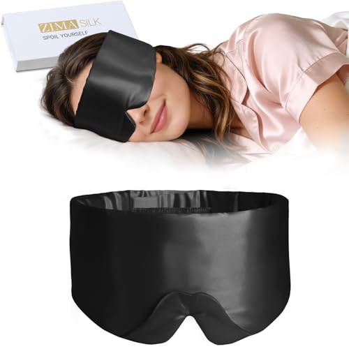 Image of ZIMASILK 100% 22 Momme Mulberry Silk Sleep Mask - Full Silk Filled, Ultra-Soft & Breathable, Face-Hugging Blackout Eye Cover for Sleeping (Black)