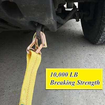 YAYODS 4 Pack Car Tie Down Straps for Trailers with J Hooks, 2 x 10' Heavy Duty Ratchet Straps with 2 x 36'' Axle Straps, 10,000lbs Break Strength Truck Strap for Car, Truck, UTV Transport, Yellow