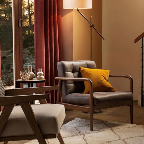 Image of Kingsman Furnitures Benette Premium Teak Wood Armchair for Living Room | Bedroom | Drawing Room | Elegant Matte Finish with Luxurious | Comfortable and Durable Seating (Faux Leather)