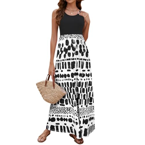 Image of Sherosa Women Boho Chevron Striped Floral Printed Summer Sleeveless Tank Long Maxi Party Dress