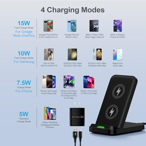 Android Phone Wireless Charger Stand Fast Charging Pad for Samsung Galaxy S25 Edge S24 Ultra FE Z Flip 7 Z Fold 7 6,15W Wireless Charger Stand with Power Adapter cargador inalámbrico para Pixel 9a 8 7 by HopePow - Image 7