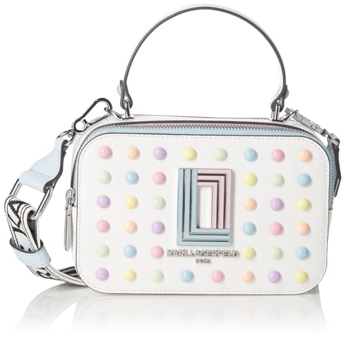 KARL LAGERFELD Women's Simone Studded Camera Crossbody, Ivory/Candy, One Size