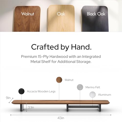 KIVY Dual Monitor Riser with Integrated Metal Shelf - Wooden desk shelf for top of desk - Wood monitor stand for desk 2 monitors / tv - Dual monitor stand riser for desk - Large walnut monitor stand by KIVY - Image 2