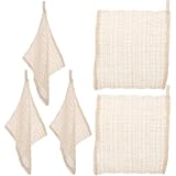 IWOWHERO Juego de 5 Toallas Exfoliantes de Algodón y Lino Natural para Baño Tamaño Mediano Toallas de Ducha Suaves y Ecológicas Ideales para Exfoliación Corporal y Cuidado Piel el Hogar