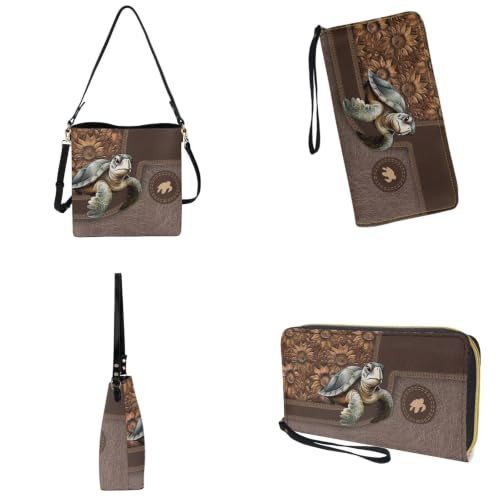 Image of Bucket Crossbody Bag Set for Women Lady, Leather Purse and Wallet Set Large Bucket Bag with Wallet