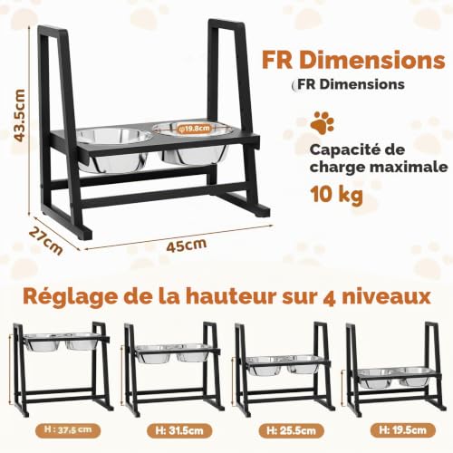 Yorbay Support Réglable pour Gamelles de Chien: 4 Hauteurs et 2 Gamelles – vue 2