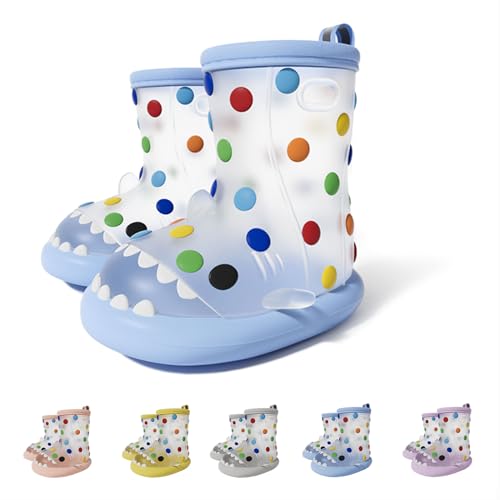 Zureto Cartoon Shark Rain Boots, Women kids 3D Animal Rainbow Shark Easy On Waterproof Anti-Slip Toddler Rain Shoes