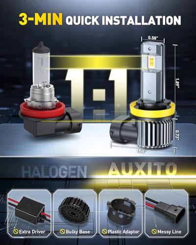 Image of AUXITO H11 LED Dual Color Bulb 80000LM, 6500K White 3000K Golden Yellow Switchback Fog Lights, 60000H Extremely Long Life, 1:1 Mini Design for Easy Installation, Pack of 2