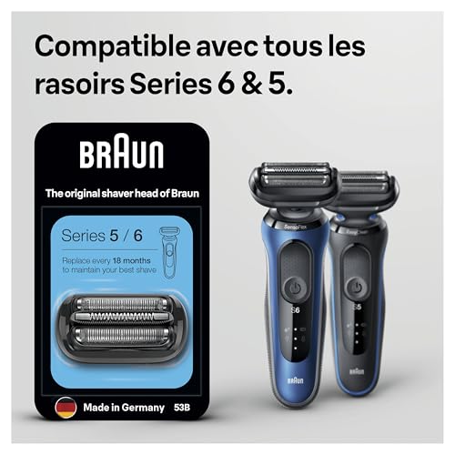 Braun Tête De Rasoir Electrique A Barbe Homme Series 5 53B ORIGINALE Noire, Remplacement De La Grille Pour Un Rasage De Près Performant, Pièce De Rechange OFFICIEL