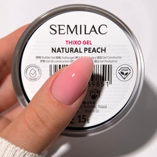 Semilac Builder Thixo Gel Natural Peach 15g – Aufbau für Nagelverlängerung & Nagelaufbau – UV LED – Thixotrop & Selbstglättend – Halbdeckendes Cover-Gel