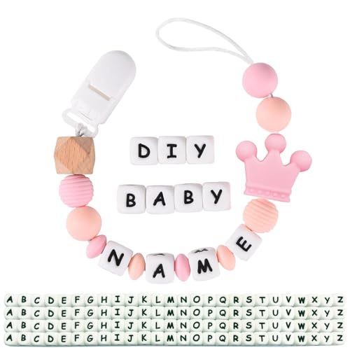 Image of Personalized Pacifier Clip for Boys and Girls, 4 Sets of 26 Letters DIY Silicone Stroller Clip with Name,Cute and Durable Pacifier Holder Soother Chew Toy, Unique for Newborn Gifts