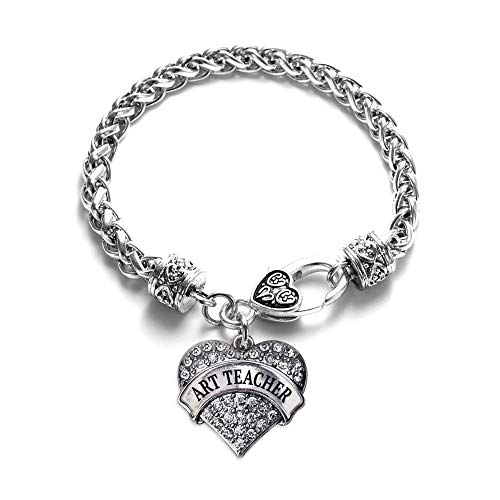 Inspired Silver - Art Teacher Braided Bracelet For Women - Silver Pave Heart Charm Bracelet With Cubic Zirconia Jewelry #TOP5