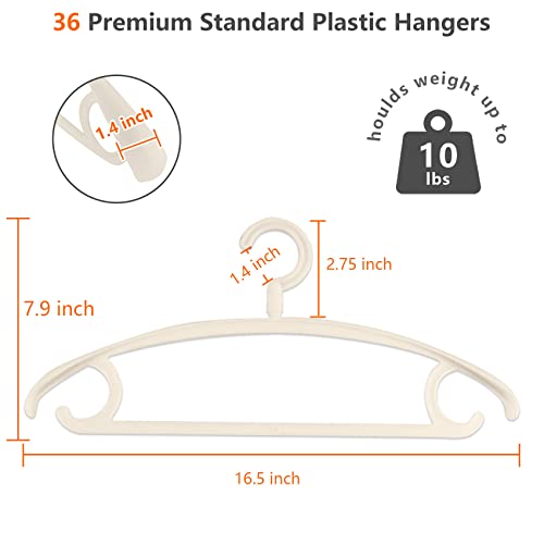 Dedu Plastic Clothes Hangers Space Saving Extra Wide Shoulder, Coat Hangers For Closet Heavy Duty 360° Rotate, Standard Plastic Hangers Beige 36 Pack Ideal For Everyday Use #TOP1