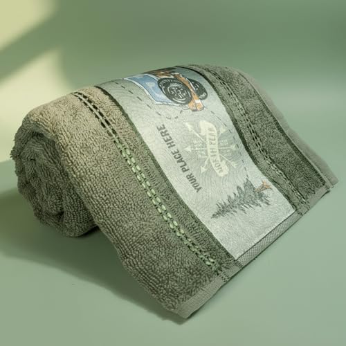 Toalha de Banho Infantil Karsten 100% Algodão Barra Com Aplicação de Transfer Super Macia 66 x 135cm (Forest - Cabana verde)