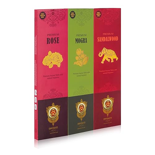 Diviniti Premium Rose, Mogra, Sandalwood Incense Sticks| Incense Sticks With Natural Ingredients & Fragrance| Soothing & Long-Lasting Aroma For Rs. 57 @ 37 %