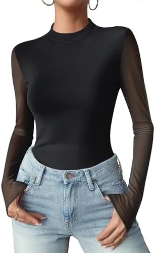 Zeagoo Womens Floral Mesh Long Sleeve Tops See Through Going Out ...