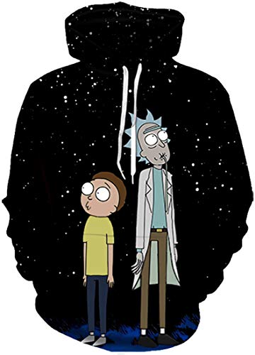 Herren Kapuzenpullover Cartoon 3D Druck Grafisches Pullover Langarm Sweatshirt Mit Taschen (4Schwarzer Himmel,L)