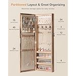 Nicetree 6 LEDs Mirror Jewelry Cabinet, Large Capacity Lockable Jewelry Armoire Organizer, Door or Wall Mounted Mirror with Jewelry Storage,Toasted Oak - Image 2