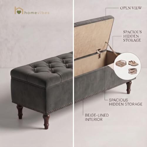 Image of Velum 3 Seater Sofa for Living Room & Office | Premium Fabric Upholstery | Solid Wood Frame | Comfortable Seating | 3 Years Warranty (Dark Grey, Storage Ottoman)