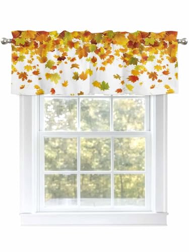 Dexnympq カフェカーテン 小窓用 もみじ 秋 オレンジ色 レトロ カーテン おしゃれ 遮像 UVカット 遮熱 目隠し透けにくい ロッドポケット式 洗える キッチン 浴室 トレイ 子供部屋 喫茶店 洗面所 店舗飾り 軽量 1枚入り ?丈45 cm x