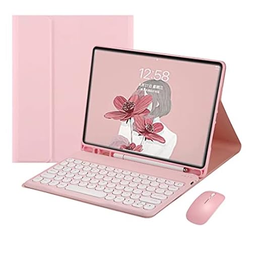 Estojo de teclado para iPad 9ª/8ª/7ª geração, teclado para iPad 10.2'' com mouse Teclado redondo bonito destacável com porta-lápis (iPad 9/iPad 8/iPad 7(10.2 inch), Rosa)