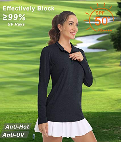 Magcomsen Rash Guard For Women 1/4 Zip T-Shirt Upf 50+ Long Sleeve Shirt Lightweight Shirt For Swim Hiking Fishing Black,M #TOP2