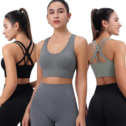 Image of Sports Bras for Women High Support, Multipack Padded Supportive Criss Cross Back Wireless Running Yoga Workout Bra