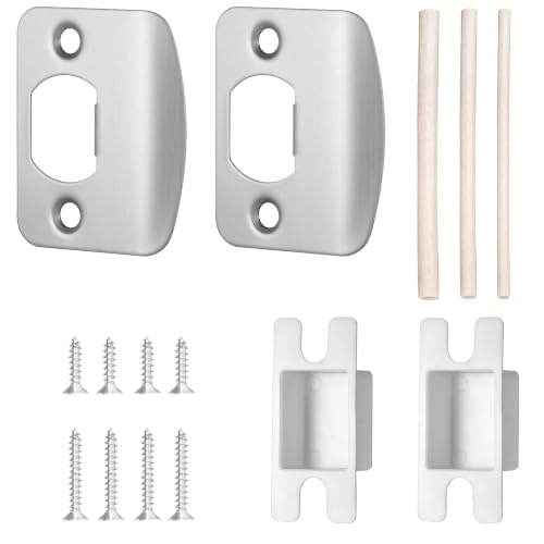 2 Pack Brushed Nickel Door Strike Plate – Adjustable Interior Door Latch Repair Kit with 2 Screw Lengths (20mm & 40mm)