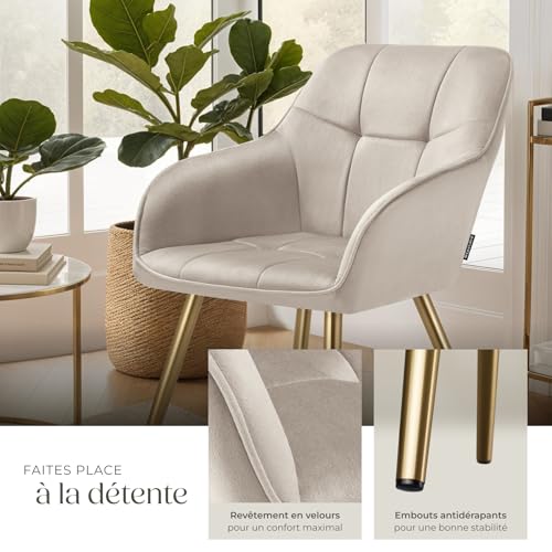 Chaise de salle à manger en velours rembourré capitonné or - vue 7