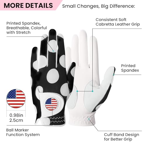 Luvas de golfe femininas mão esquerda direita com marcador de bola pacote magnético de couro para ch