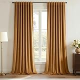 Topfinel Room Darkening Velvet Curtains 96 Inch Long, Soundproof Floor to Ceiling Gold Brown Black Out Winter Curtains for Living Room Bedroom, Elegant Boho Heavy Crushed Velvet Window Drapes 2 Panels
