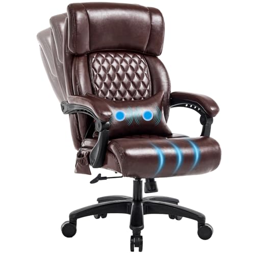 Big and Tall Office Chair, 500LBS Heavy Duty Massage Desk Chair, Ergonomic Executive Office Chair with High Back and Lumbar Support, Brown