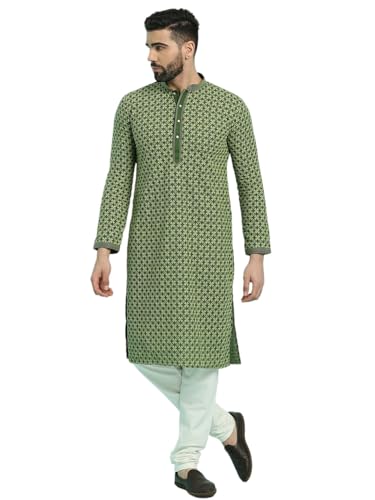 Image of Rajubhai Hargovindas Men's Chikankari Embroidered Cotton Kurta (Ches)