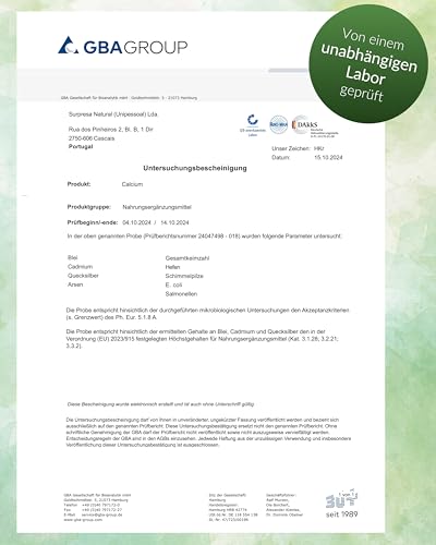 Surpresa Natural Calcium Kapseln hochdosiert I 180 Kapseln I 230 mg natürliches Kalzium pro Kapsel I natürliches, aus Algen gewonnenes Kalzium I Nahrungsergänzungsmittel vegan & laborgeprüft